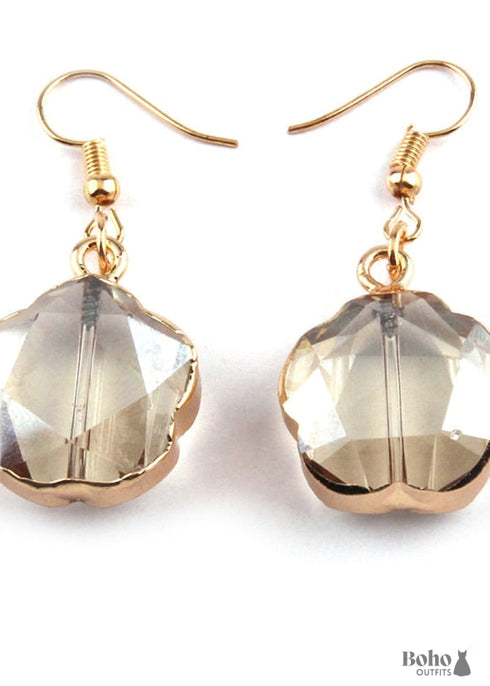 Boho Earrings, RH Dangle Earrings, Gold Crystal Plum Blossom